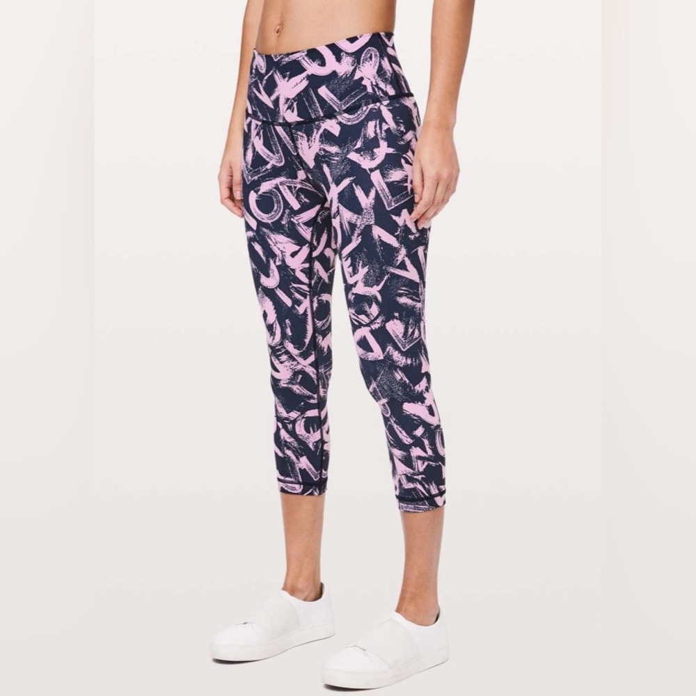 Lululemon Wunder Under Crop High Rise Graffiti Pop Antoinette True Navy Leggings